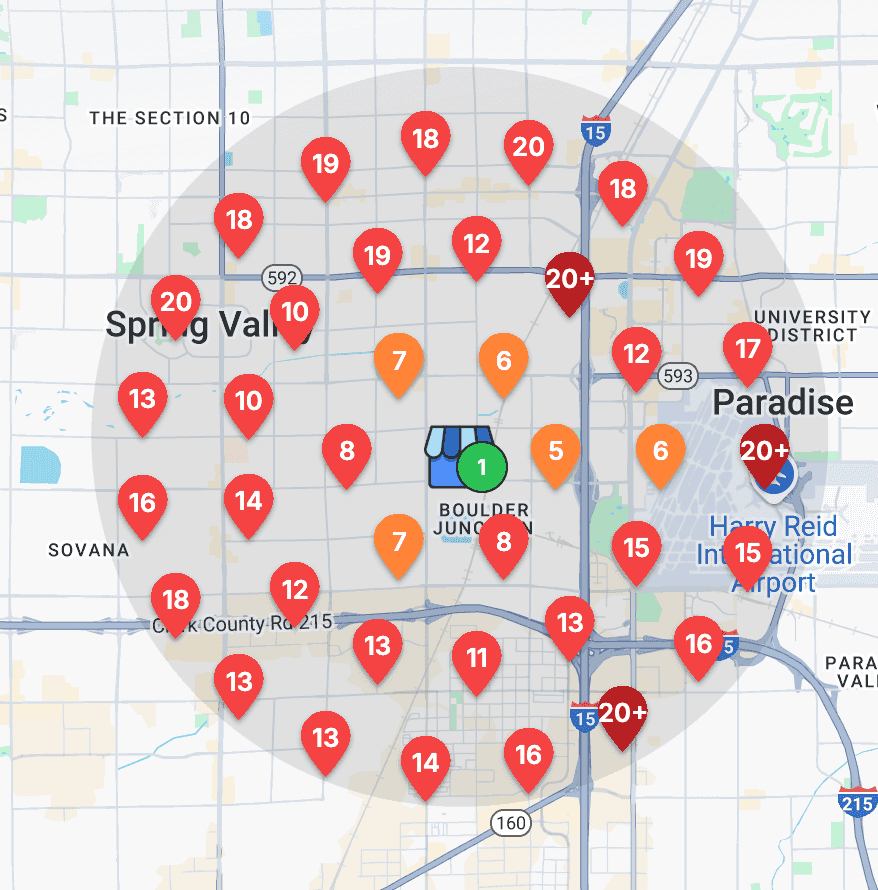 Map showing competitor saturation in a city